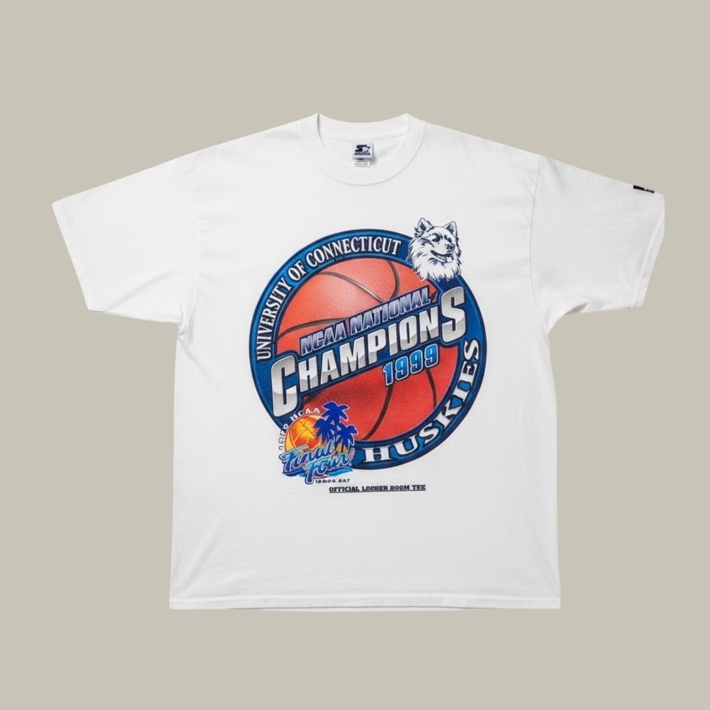 Vintage Starter UConn Huskies 1999 NCAA National Champions T-Shirt White XL